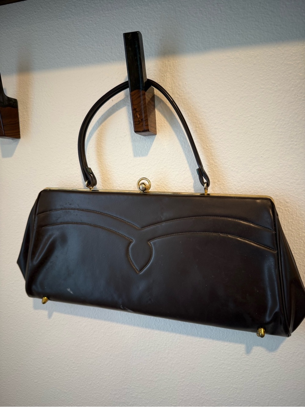 Vintage Black Structured Clutch with Top Handle
